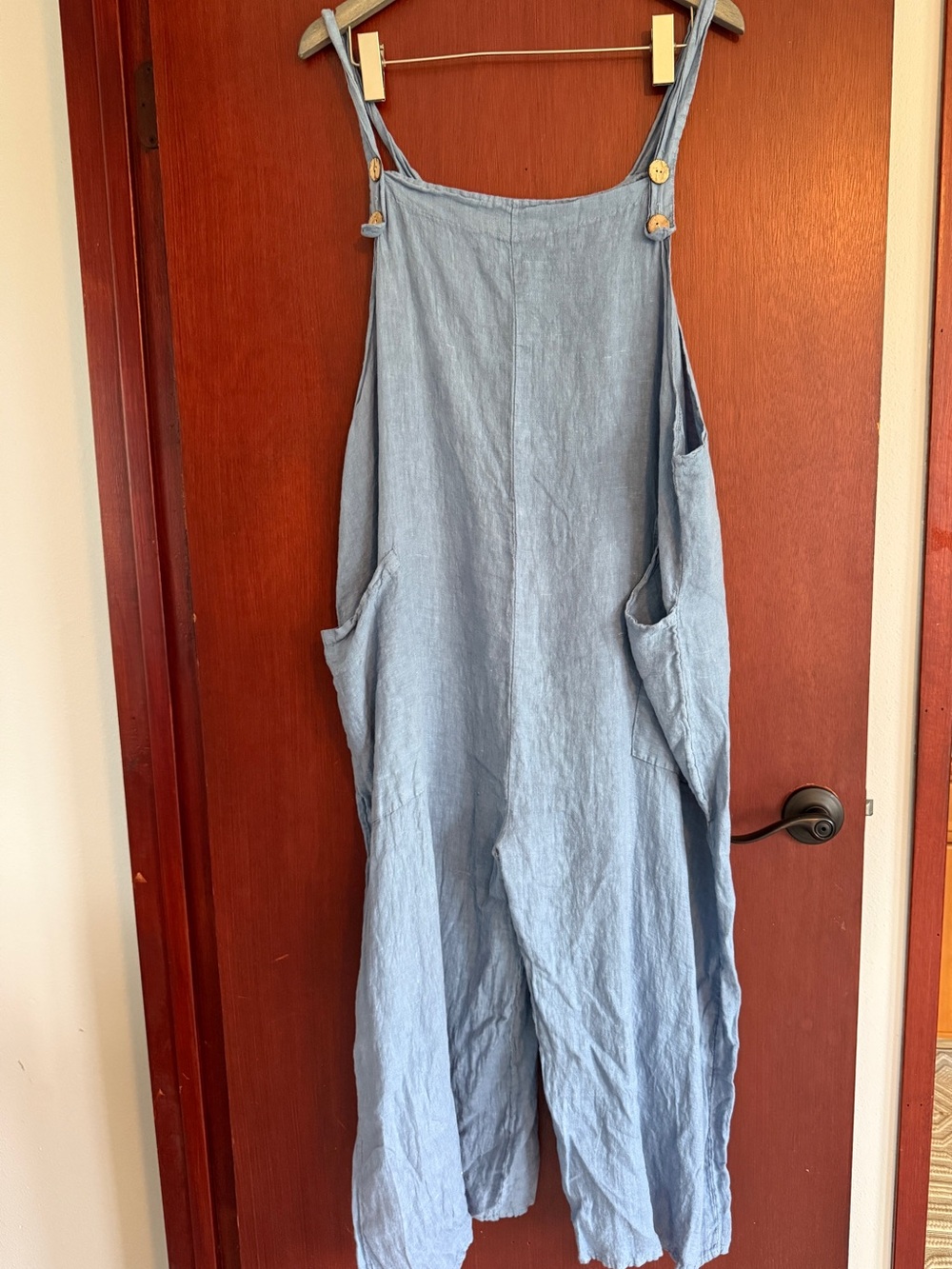 Light Blue Linen Overalls Jumpsuit